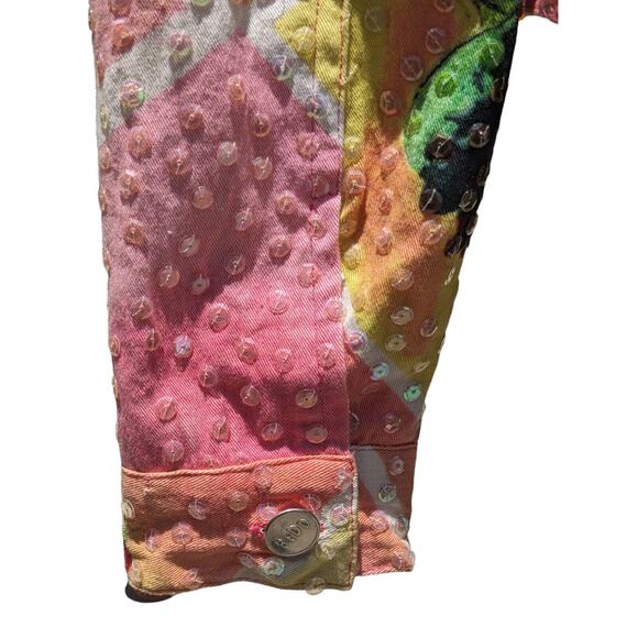 Redd Jeans Trucker Jacket 4 Abstract Floral Iridescent Sequins Cottagecore Artsy - Picture 13 of 16